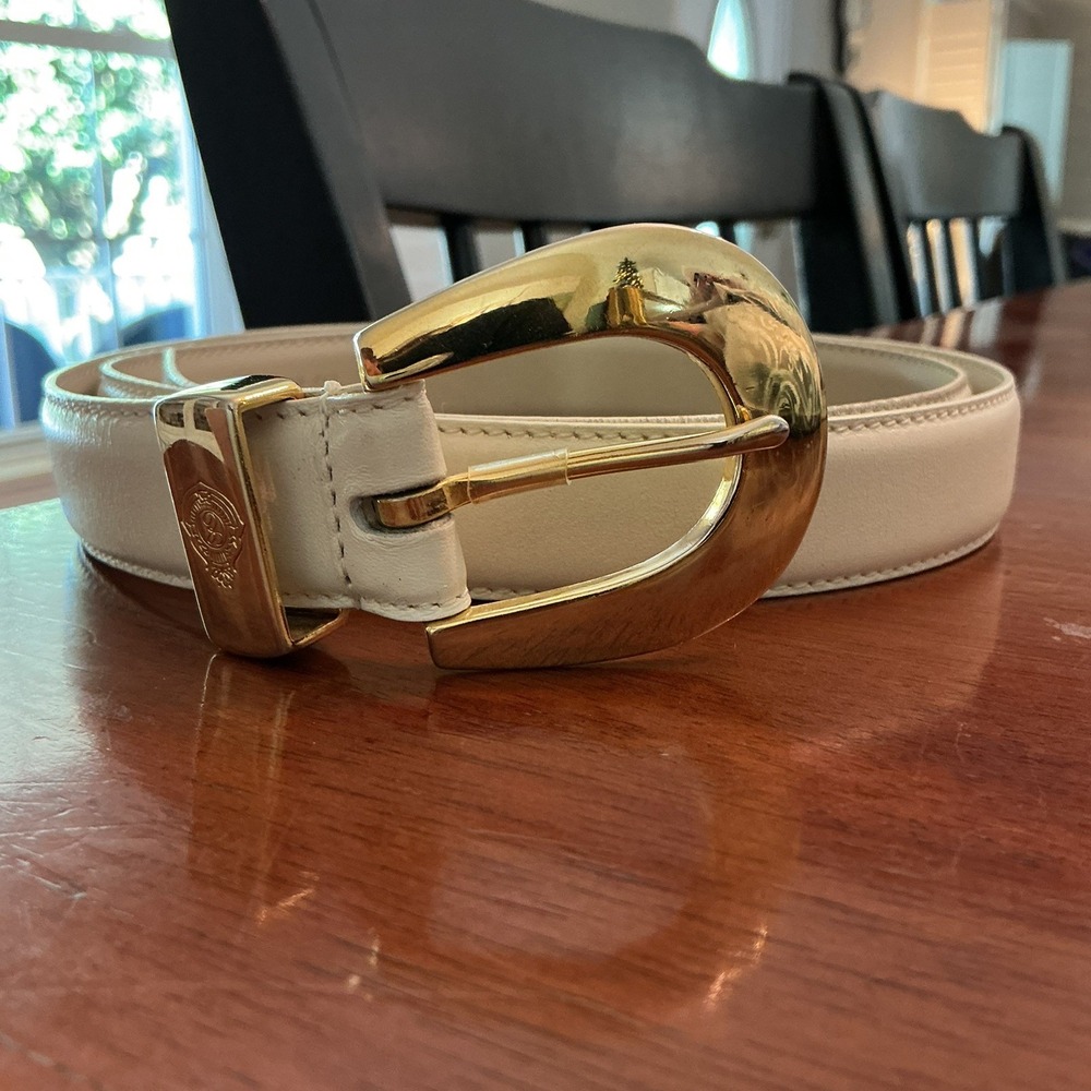 Liz Claiborne Belt Women's White Full Grain Semi Aniline Leather Vintage Size 1